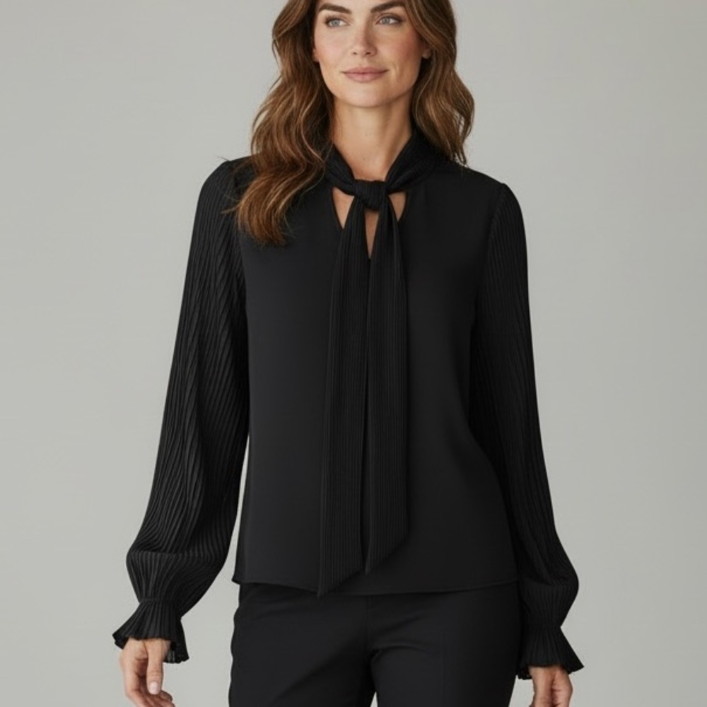 Liberty love blouse with a self-tie neck and pleated sleeves size S